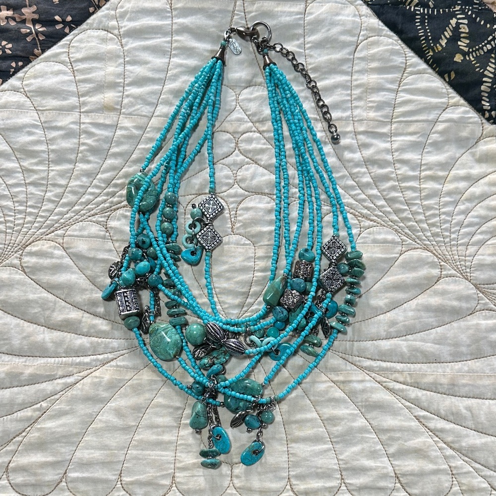 Chic Turquoise Multi-Strand Necklace with Silver Accents